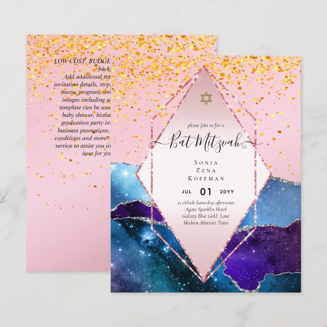 AGATE GLITTER BAT MITZVAH Invitations BUDGET (Front/Back)