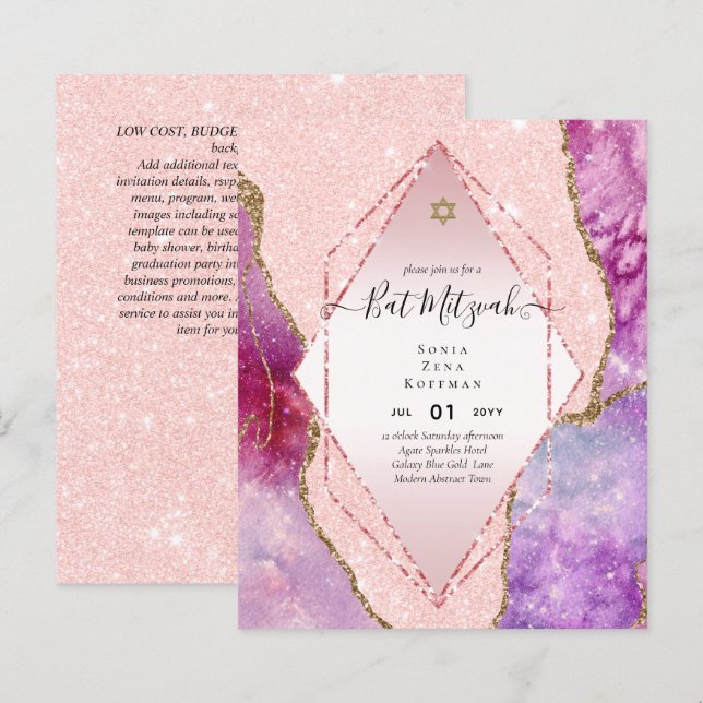 AGATE GLITTER BAT MITZVAH Invitations BUDGET (Front/Back)