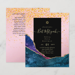 AGATE GLITTER BAT MITZVAH Invitations BUDGET