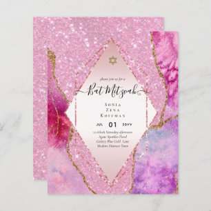 AGATE GLITTER BAT MITZVAH Invitations BUDGET