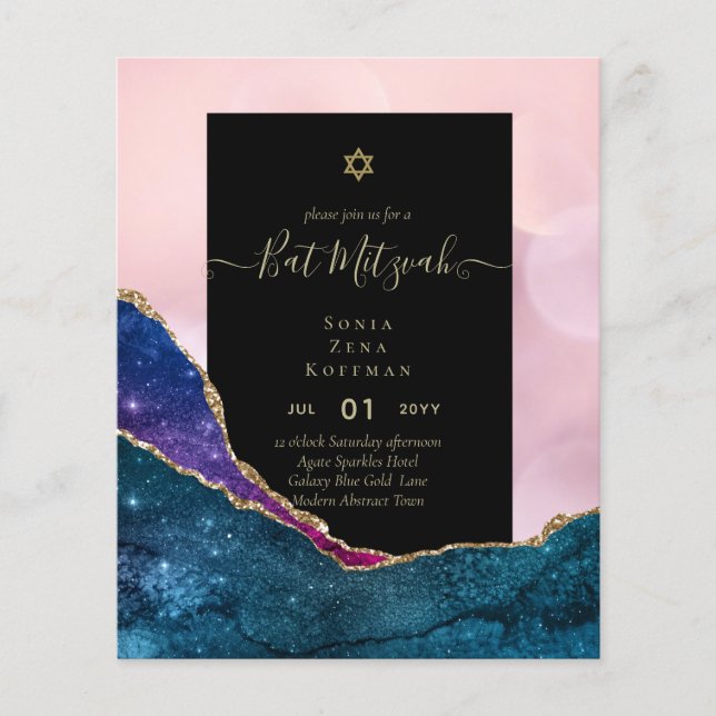 AGATE GLITTER BAT MITZVAH Invitations BUDGET Flyer (Front)