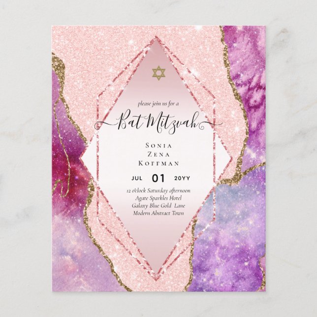 AGATE GLITTER BAT MITZVAH Invitations BUDGET Flyer (Front)