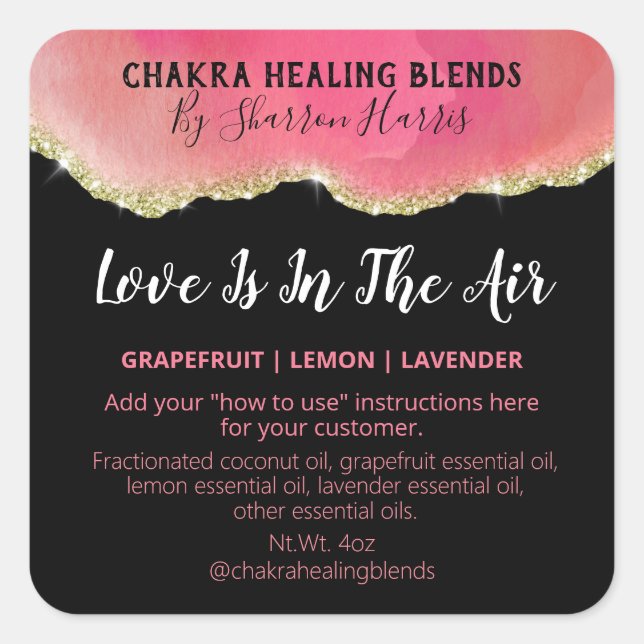 Agate Glitter Pink And Black Love Blend Labels (Front)