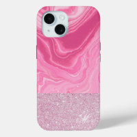 Agate Glitter Pink Rose Monogram