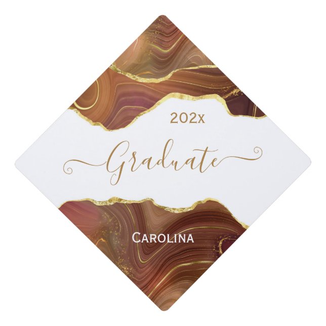 Agate Gold Brown Personalized Graduation Cap Topper (Front)