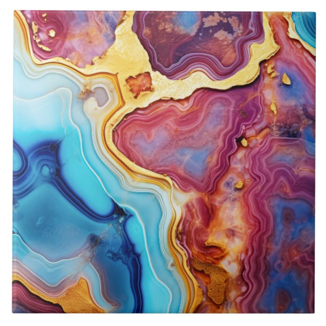 Agate Gold Marble Alcohol Ink Abstract Tile (Front)
