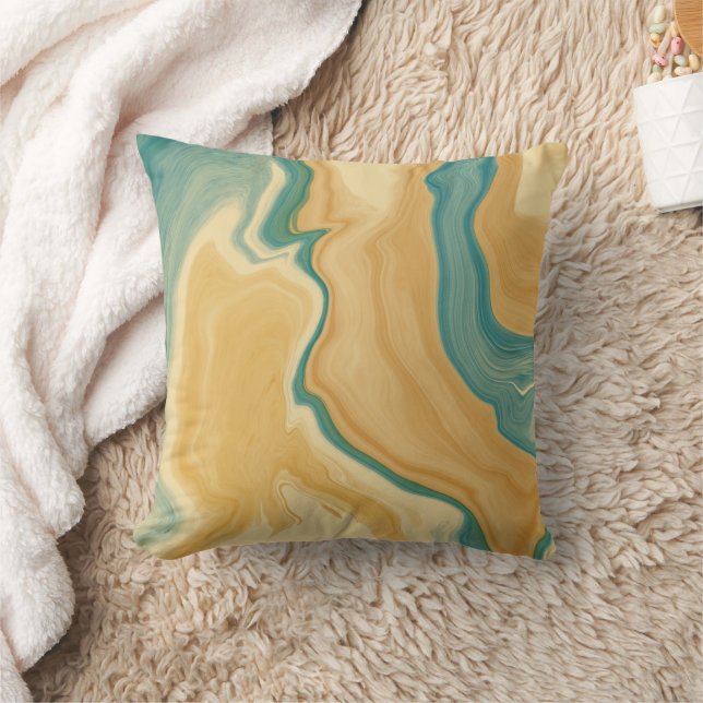 Agate Green & Cream Marble Custom Name Letter  Throw Pillow (Blanket)