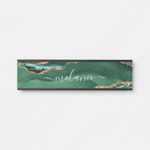 Agate Green Glitter Marble Custom Name Door Sign