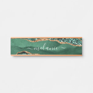 Agate Green Glitter Marble Your Name Door Sign