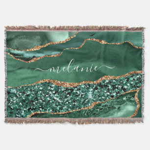 Agate Green Gold Custom Name Throw Blanket
