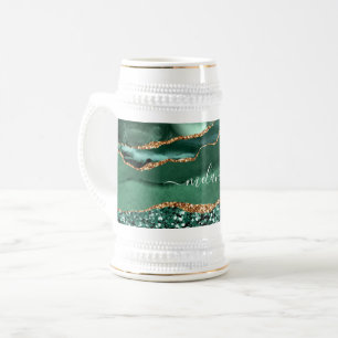 Agate Green Gold Emerald Custom Name Beer Stein