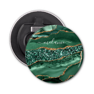 Agate Green Gold Emerald Custom Name Bottle Opener