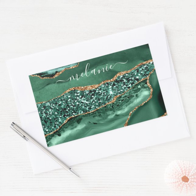 Agate Green Gold Glitter Emerald Your Name Sticker (Envelope)