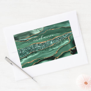 Agate Green Gold Glitter Emerald Your Name Sticker