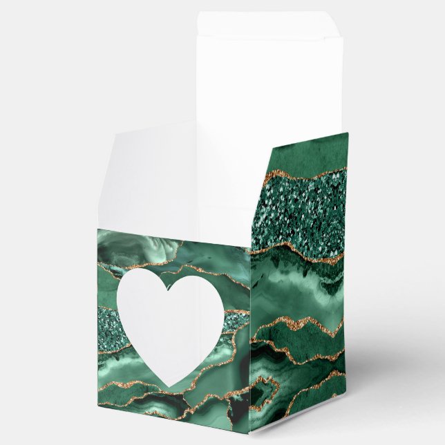 Agate Green Gold Glitter Geode Marble Custom Name Favor Box (Opened)