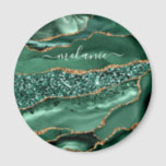 Agate Green Gold Glitter Geode Marble Custom Name Magnet<br><div class="desc">Agate Green Gold Glitter Geode Marble Custom Name Emerald Sparkle Personalized Birthday - Anniversary or Wedding Gift / Suppliest - Add Your Name - Text or Remove - Make Your Special Gift - Resize and move or remove and add text / elements with customization tool. Design by MIGNED. Please see...</div>