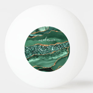 Agate Green Gold Glitter Geode Marble Custom Name Ping Pong Ball