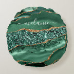 Agate Green Gold Glitter Geode Marble Custom Name Round Pillow<br><div class="desc">Agate Green Gold Glitter Geode Marble Custom Name Emerald Sparkle Personalized Birthday - Anniversary or Wedding Gift / Suppliest - Add Your Name - Text or Remove - Make Your Special Gift - Resize and move or remove and add text / elements with customization tool. Design by MIGNED. Please see...</div>