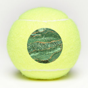 Agate Green Gold Glitter Geode Marble Custom Name  Tennis Balls