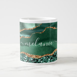 Agate Green Gold Glitter Geode Marble Mug Name