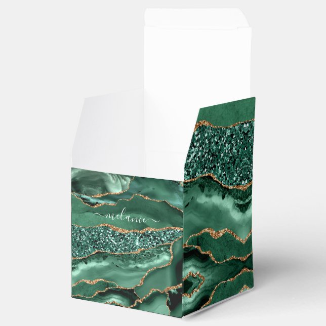 Agate Green Gold Glitter Geode Marble with Name Favor Box (Opened)