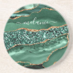 Agate Green Gold Glitter Marble Coaster Your Name<br><div class="desc">Agate Green Gold Glitter Geode Marble Custom Name Emerald Sparkle Personalized Birthday - Anniversary or Wedding Gift / Suppliest - Add Your Name - Text or Remove - Make Your Special Gift - Resize and move or remove and add text / elements with customization tool. Design by MIGNED. Please see...</div>