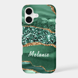 Agate Green Gold Glitter Marble Custom Your Name