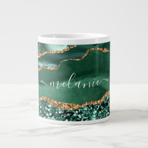 Agate Green Gold Glitter Marble Mug Custom Name