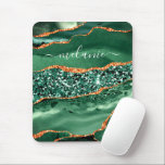 Agate Green Gold Glitter Marble Name Mouse Pad<br><div class="desc">Agate Green Gold Glitter Geode Marble Custom Name Emerald Sparkle Personalized Birthday - Anniversary or Wedding Gift / Suppliest - Add Your Name - Text or Remove - Make Your Special Gift - Resize and move or remove and add text / elements with customization tool. Design by MIGNED. Please see...</div>