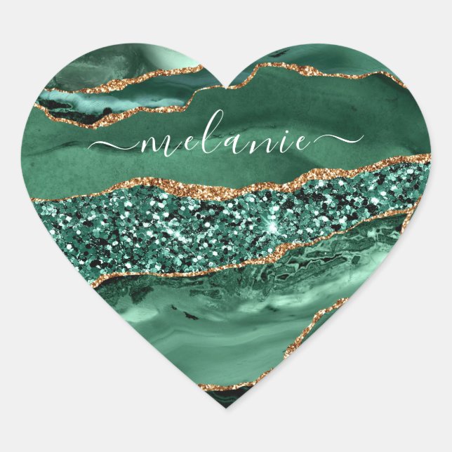 Agate Green Gold Glitter Marble Name Sticker (Front)