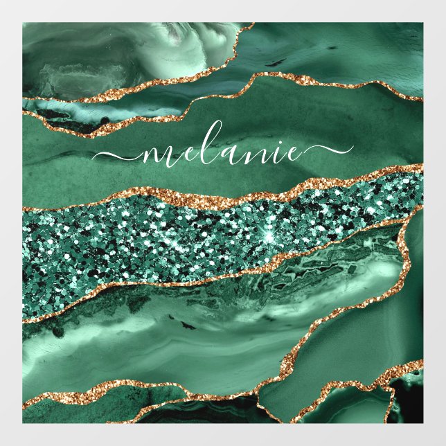 Agate Green Gold Glitter Marble Name Window Cling (Sheet)