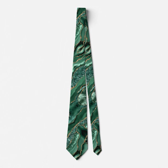 Agate Green Gold Glitter Marble Neck Tie Emerald  (Front)