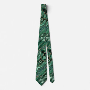 Agate Green Gold Glitter Marble Neck Tie Geode