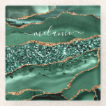 Agate Green Gold Glitter Marble Your Name Coaster<br><div class="desc">Agate Green Gold Glitter Geode Marble Custom Name Emerald Sparkle Personalized Birthday - Anniversary or Wedding Gift / Suppliest - Add Your Name - Text or Remove - Make Your Special Gift - Resize and move or remove and add text / elements with customization tool. Design by MIGNED. Please see...</div>