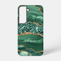 Agate Green Gold Glitter Marble Your Name