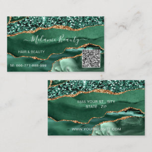Agate Green Gold Glitter QR Code Business Card