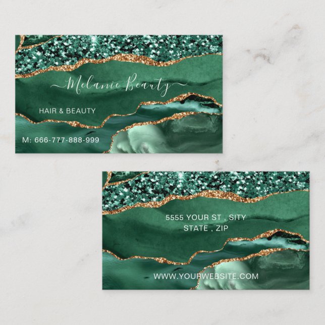 Agate Green Gold Parties scintillant Carte de visi (Devant / Derrière)