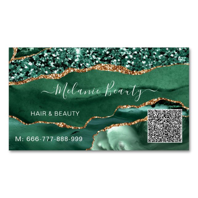 Agate Green Gold QR Code Carte de visite (devant)