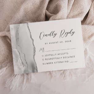 Agate Grey Silver Modern Script Wedding RSVP Card