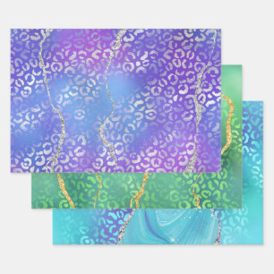 Agate Leopard Print with Glitter and Jewel-Tone Wrapping Paper Sheet