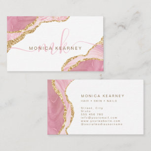 Agate Marble Gold Glitter Monogram Business Card