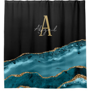 Agate Marble Gold Teal Glitter Monogram