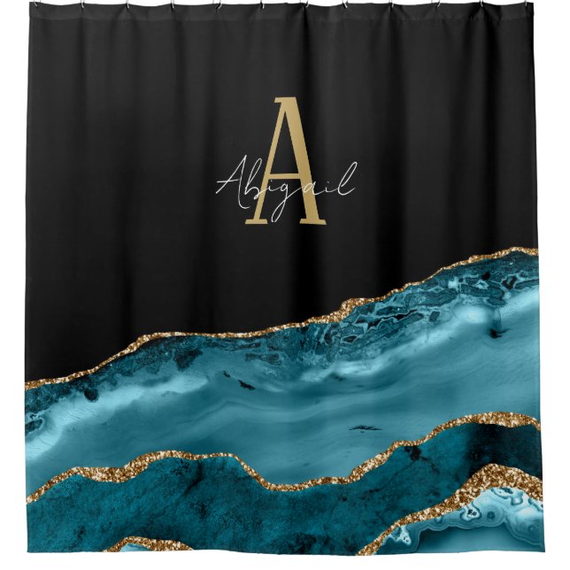 Agate Marble Gold Teal Glitter Monogram (Front)