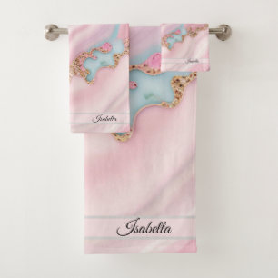 Agate Marble Modern Blue Pink Gold Collection Bath Towel Set