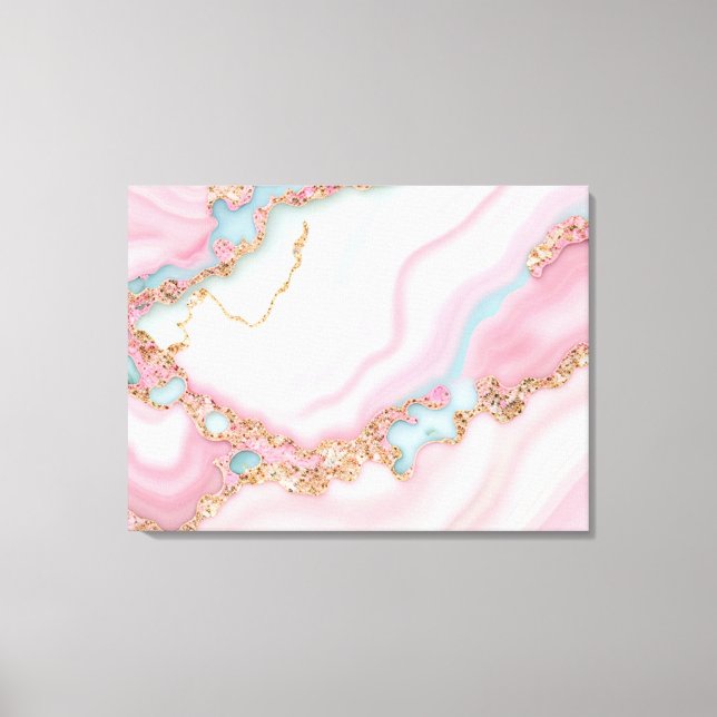 Agate Marble Modern Blue Pink Gold Collection Canvas Print (Front)