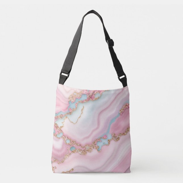 Agate Marble Modern Blue Pink Gold Collection Crossbody Bag (Front)