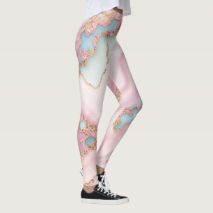 Agate Marble Modern Blue Pink Gold Collection Leggings