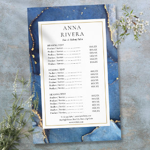 Agate Marble Navy Gold Glitter Salon Service Menu
