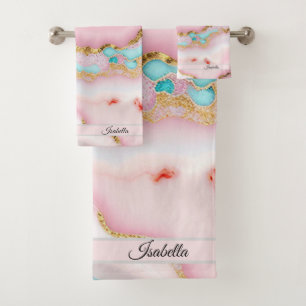 Agate Marble Popular Blue Pink Gold Collection Bath Towel Set