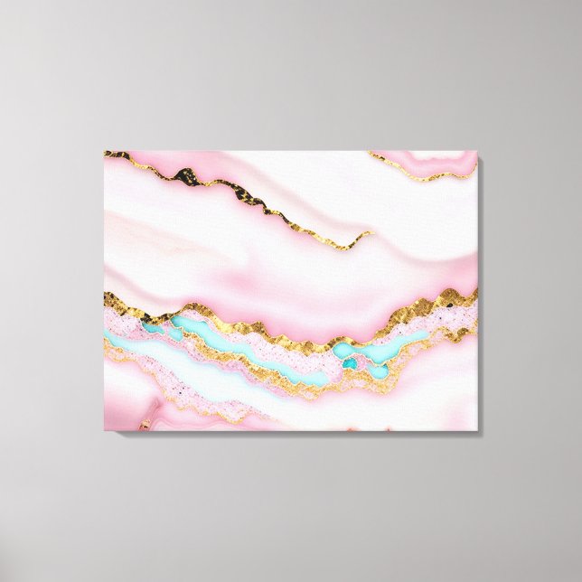 Agate Marble Popular Blue Pink Gold Collection Canvas Print (Front)